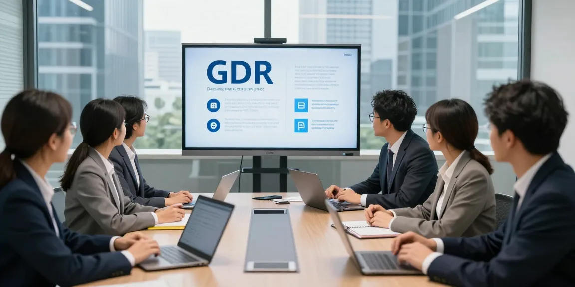 Consultation scene showcasing Datenschutz Dienstleistung with team discussing data privacy solutions in a modern office.
