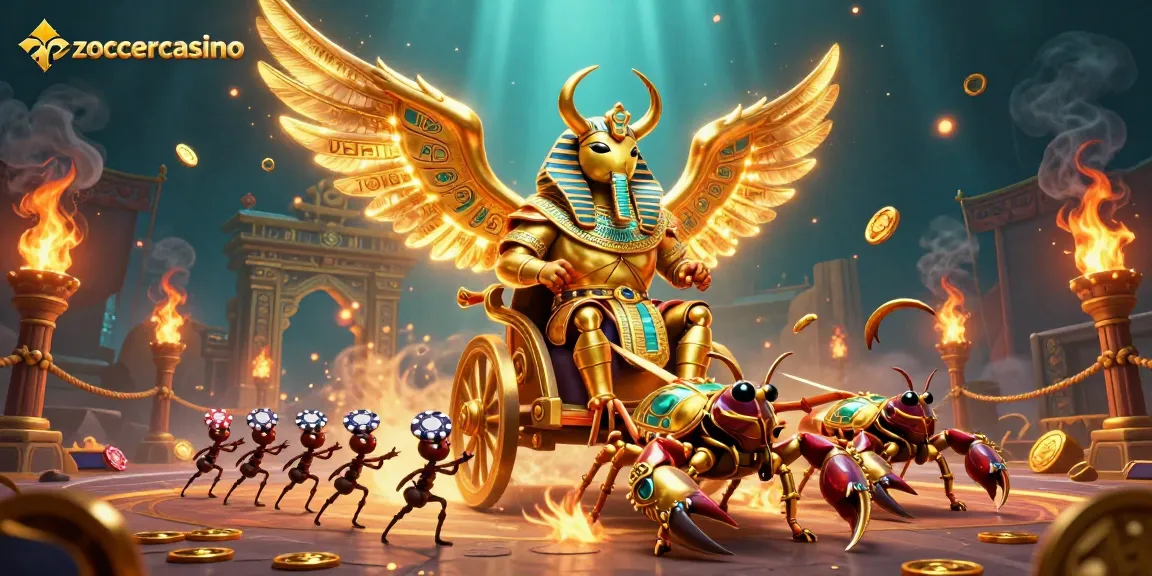 Spielen Sie im Zoccercasino mit einem goldenen Skarabäus und glänzenden Wett-Elementen.
