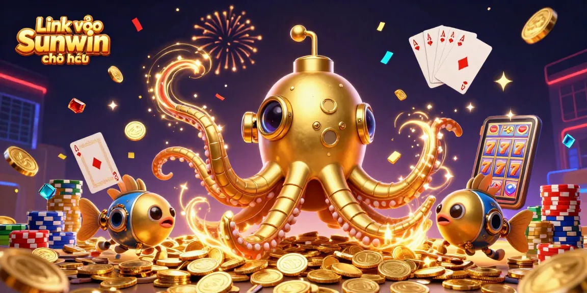 Experience vibrant casino action with Link vào Sunwin chính thức, featuring an exciting kraken submarine surrounded by golden winnings.