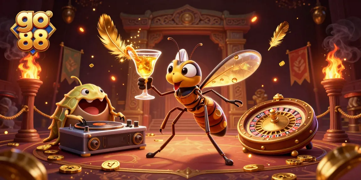 Experience thrilling gaming action with go 88 as a frozen mosquito mascot at a vibrant casino scene.